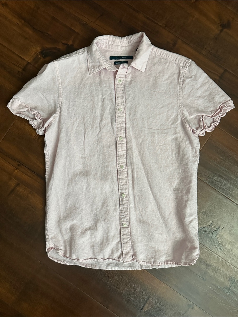 Perry Ellis Light Pink Short-Sleeve Button-Down Linen Shirt